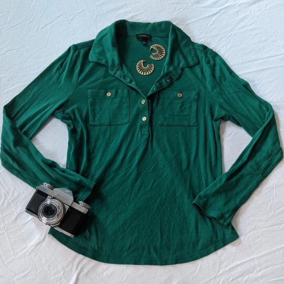Talbots Tops - Talbots Green Long Sleeve Top w Collar & Pockets